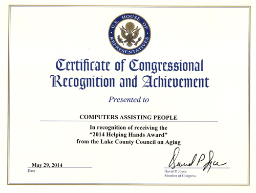 CAP Helping Hands Award Congressman Dave Joyce