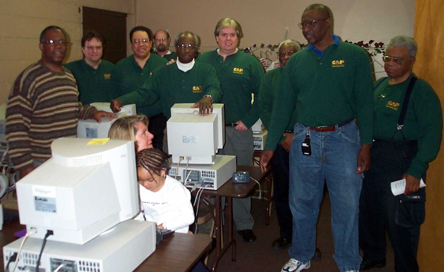 CAP volunteers Dwight, DanMc, George, Tom, Ken, DanH, Arthur, Henry, DanD with the Mayor