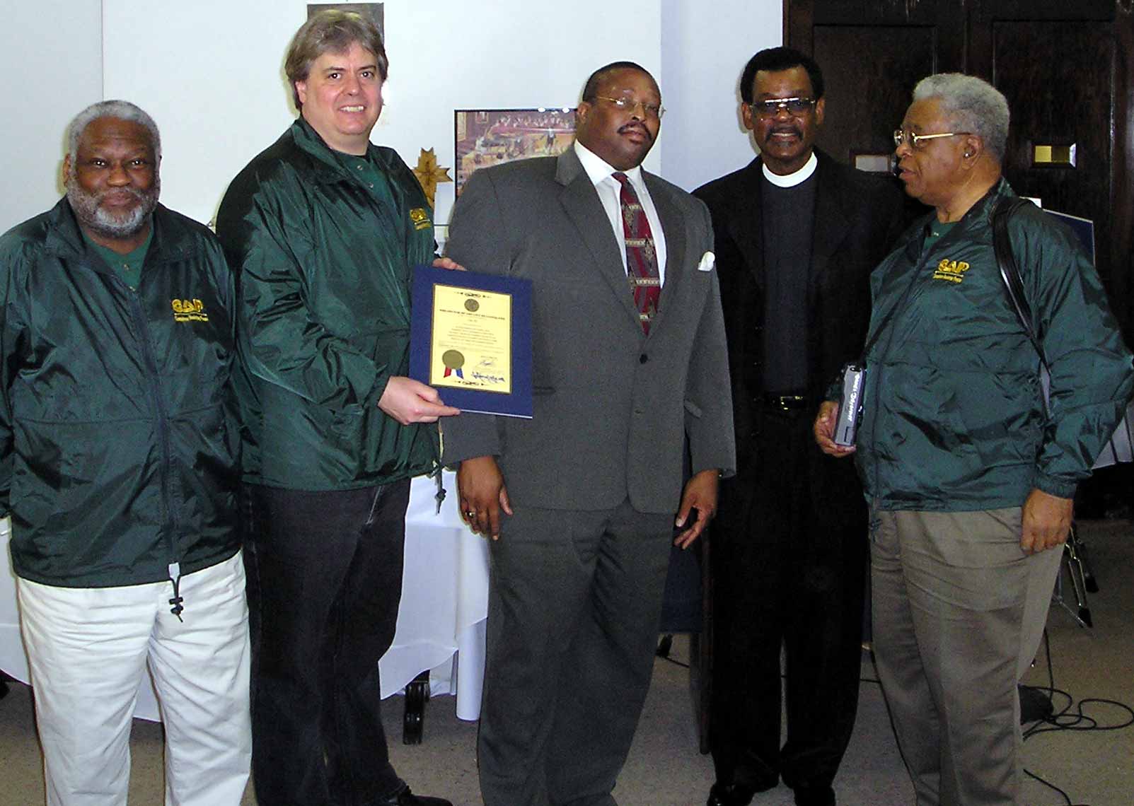 CAP's Arthur Phelps, Dan Hanson and Dan Davenport with Councilman White and Elder Whittiker